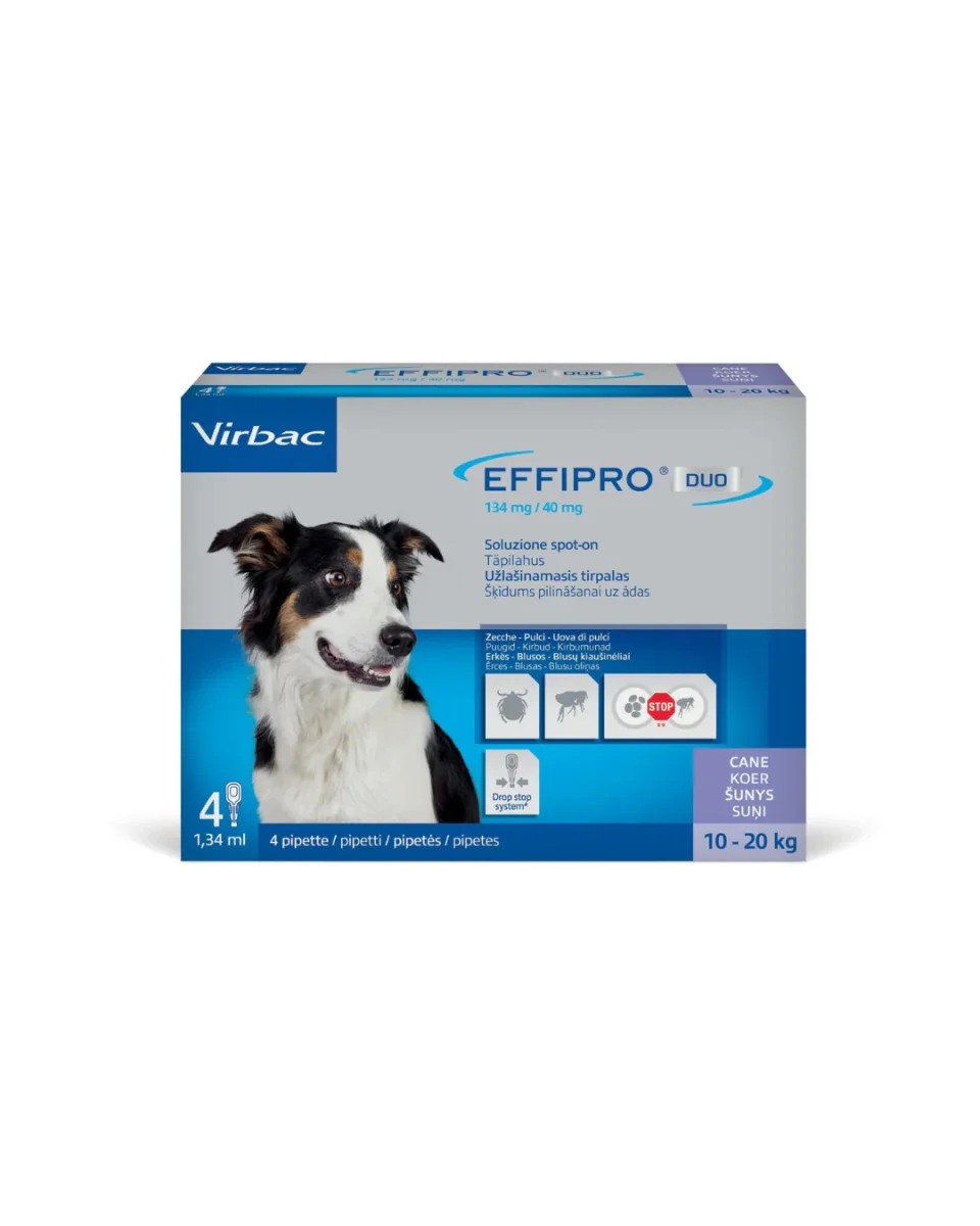 Virbac - Effipro Duo Spot-On Antiparassitario Cani da 10-20 Kg 4 Pipette
