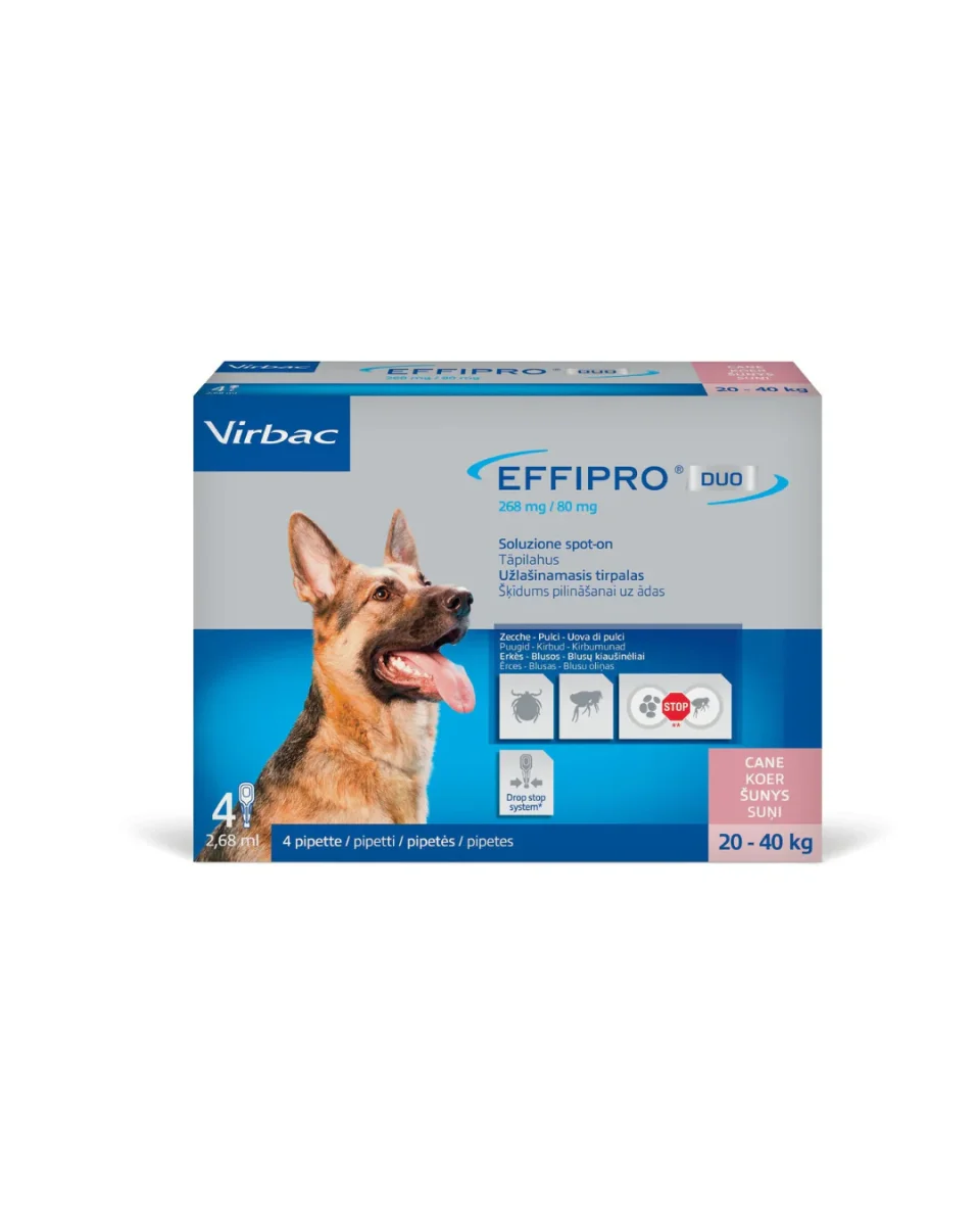 Virbac - Effipro Duo Spot-On Antiparassitario Cani da 20-40 Kg 4 Pipette - immagine 2
