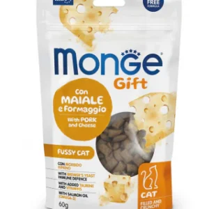 Monge Gift Gatto Fussy Cat - Bocconcini con Morbido Ripieno Con Maiale e Formaggio 60 gr