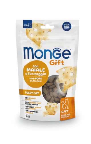 Monge Gift Gatto Fussy Cat - Bocconcini con Morbido Ripieno Con Maiale e Formaggio 60 gr