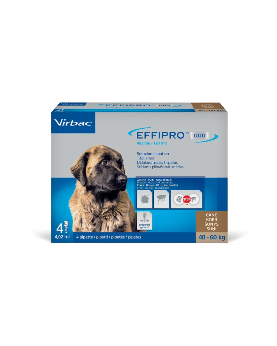 Virbac - Effipro Duo Spot-On Antiparassitario Cani da 40-60 Kg 4 Pipette