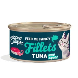 Edgard & Cooper Umido Gatto SFILACCETTI di Tonno Fresco e CALAMARI in Brodo di Pesce