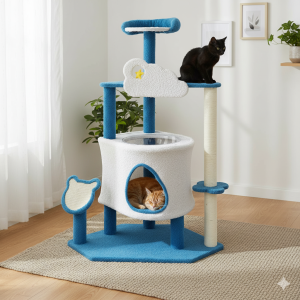 Tiragraffi a forma di nuvola con trespolo e casetta – modello: “nuagebleu”