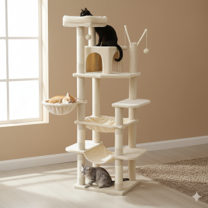 Tiragraffi multi-livello per gatti Maine Coon con pali per graffiare e amaca – modello: “felinekingdom”