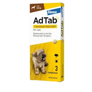 AdTab - Elanco - 3 Compresse Antiparassitarie Masticabili Per Cani 1,3 - 2,5 kg