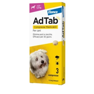AdTab - Elanco - 3 Compresse Antiparassitarie Masticabili Per Cani 2,5 - 5,5 kg