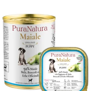 Pura Natura Dalla Grana umido PATE' cane Puppy MAIALE Mele Broccoli Erbe Officinali