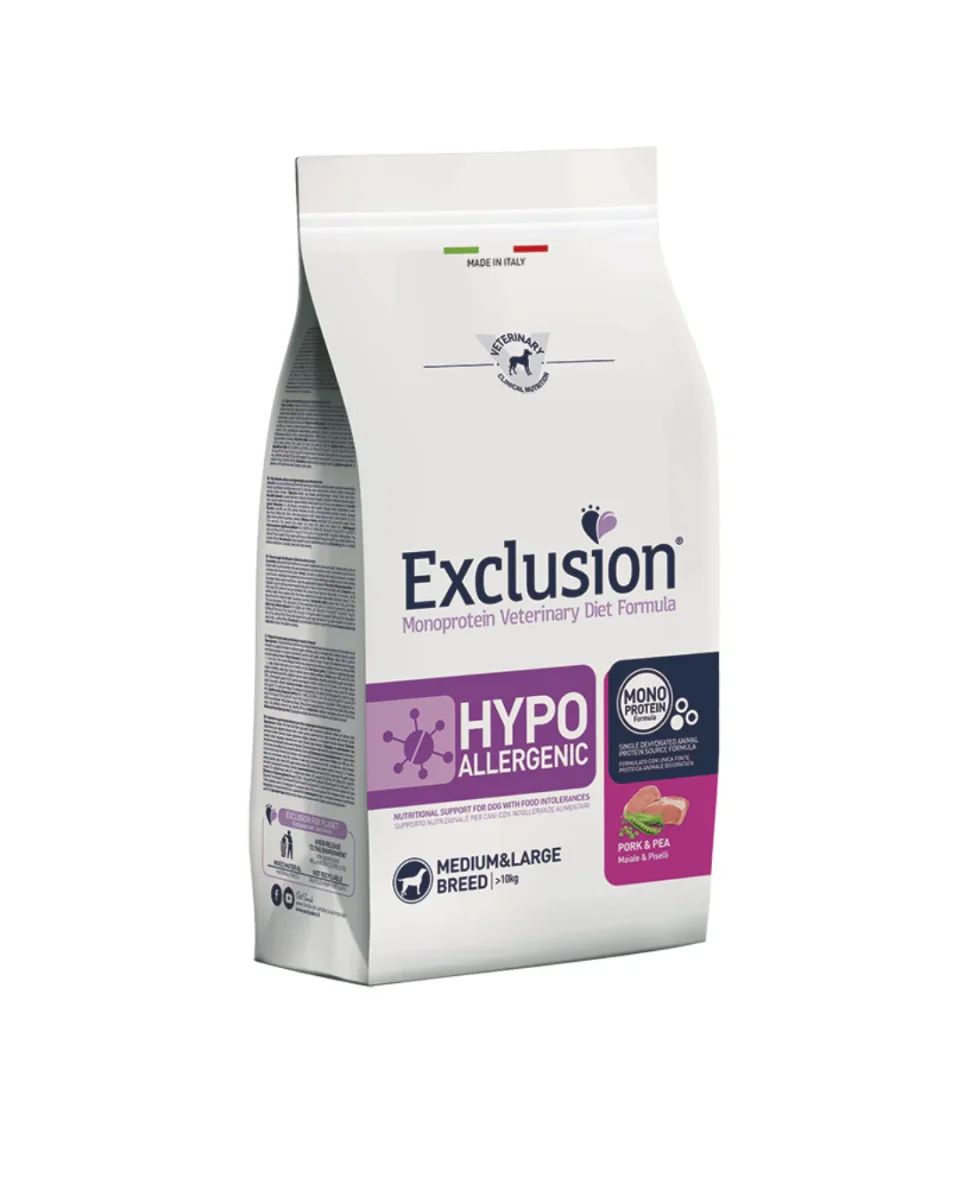 Exclusion - Veterinary Diet Hypoallergenic Adult Medium e Large Breed - Maiale e Piselli 2kg