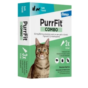 Elanco - PurrFit Combo Antiparassitario Gatti e Furetti 50mg/60mg Soluzione Spot On 3 fiale x 0,5 ml