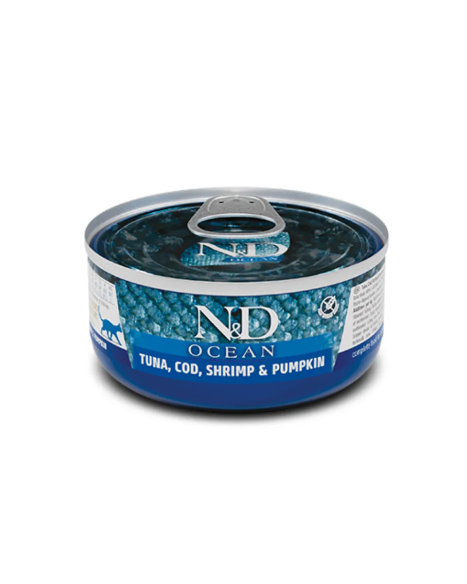 Farmina - N&D - Wet Cat Ocean - Tonno, Merluzzo, Gamberetto e Zucca 70gr