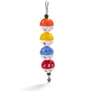 Leopet - Gioco Per Uccelli Con 4 Palline in Plastica, Perline in Legno e Campanella 5x24 cm