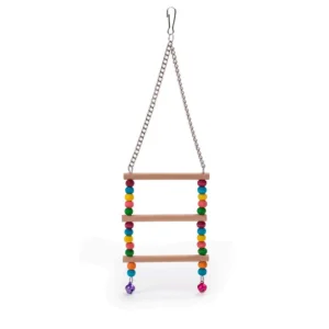 Leopet - Scaletta per Uccelli a 3 Gradini Con Perline in Legno e Campanelle 9,5x30 cm