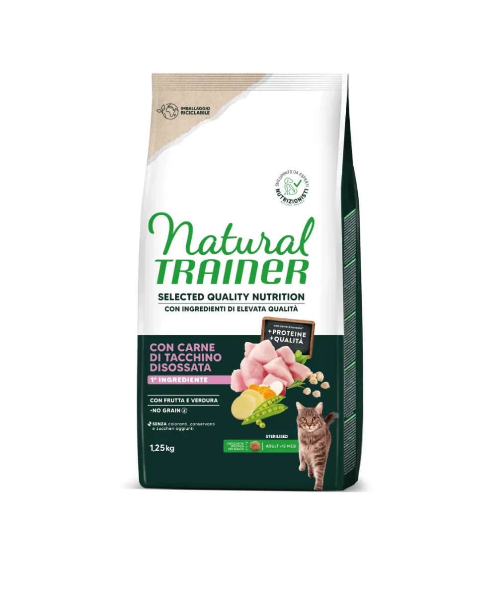 Natural Trainer - Selected Quality Nutrition per Gatti Adulti Sterilizzati - Tacchino da 1,25 kg