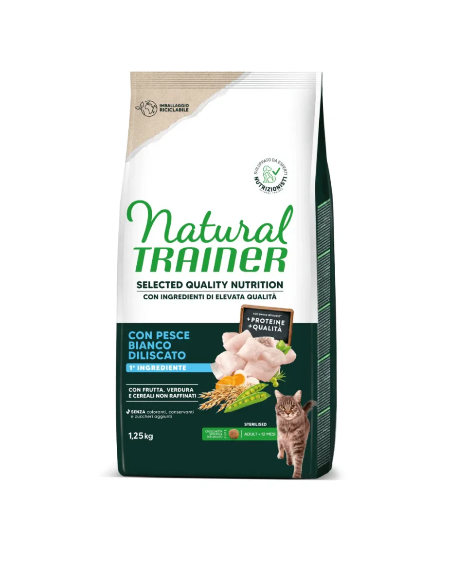 Natural Trainer - Selected Quality Nutrition per Gatti Adulti Sterilizzati - Pesce Bianco da 1,25 kg - immagine 2