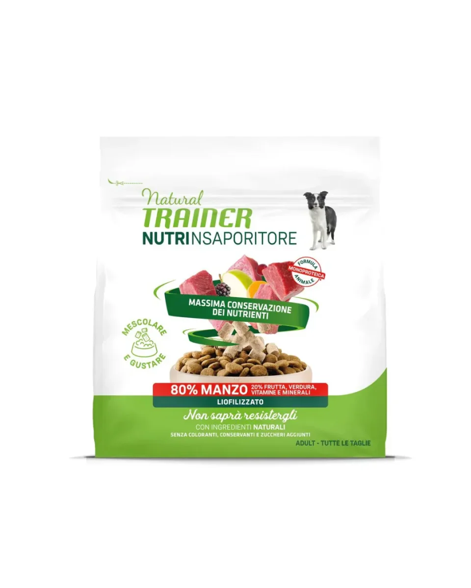 Natural Trainer - Nutrinsaporitore Cane Adulto >10 mesi - 80% Manzo Liofilizzato 120 gr