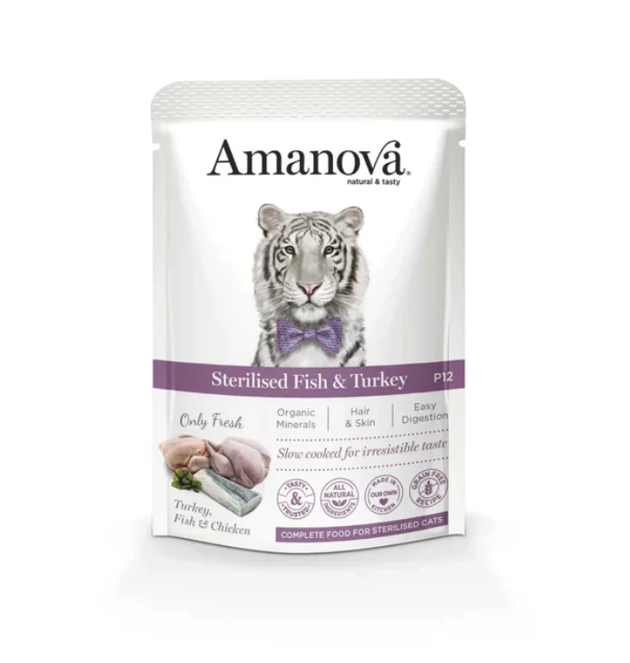 Amanova P12 Umido Gatto STERILISED Pesce Bianco e Tacchino - immagine 2
