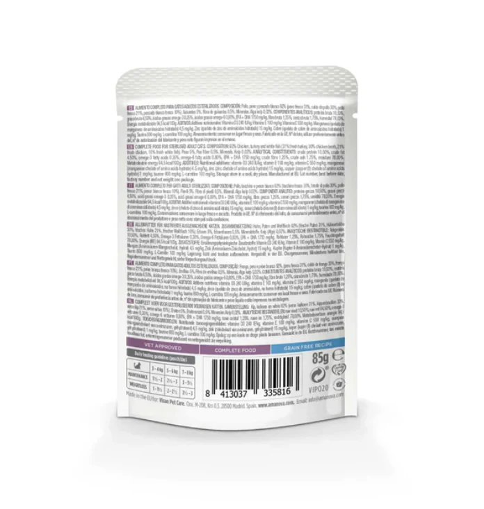 Amanova P12 Umido Gatto STERILISED Pesce Bianco e Tacchino - immagine 3