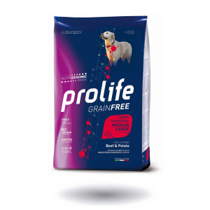 PROLIFE CANE GRAIN FREE SENS. ADULT Medium Large MANZO & PATATE KG. 10