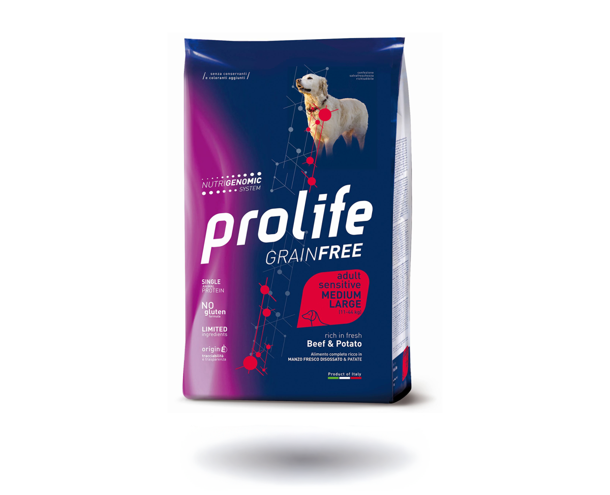 PROLIFE CANE GRAIN FREE SENS. ADULT Medium Large MANZO & PATATE KG. 10