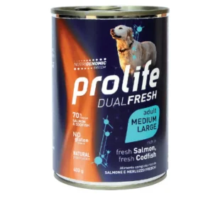 Prolife Dual Fresh - Dog Adult Medium / Large - Salmone e Merluzzo - Umido in Lattina 400 gr