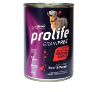 Prolife - Grain Free Sensitive - Dog Adult Medium / Large - Manzo e Patate - Umido in Lattina 400 gr